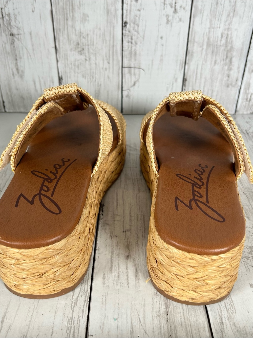 Zodiac Woven Raffia Wedge Slide Sandals Strap Accent Natural 9 - Picture 3 of 6